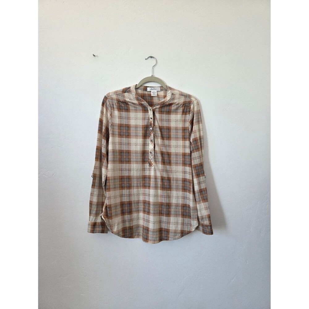 Love Potion Brown Plaid Button Blouse Top Country Western Cowgirl Ranch Large